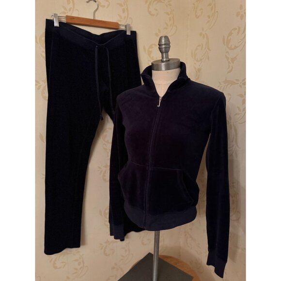2pc Juicy Couture Matching Set Blue Track Suit Velour Ladies Large - Picture 3 of 4